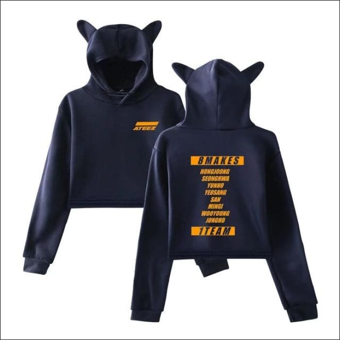 ATEEZ Cat Ears Hoodie - navy blue / XL - ATEEZ