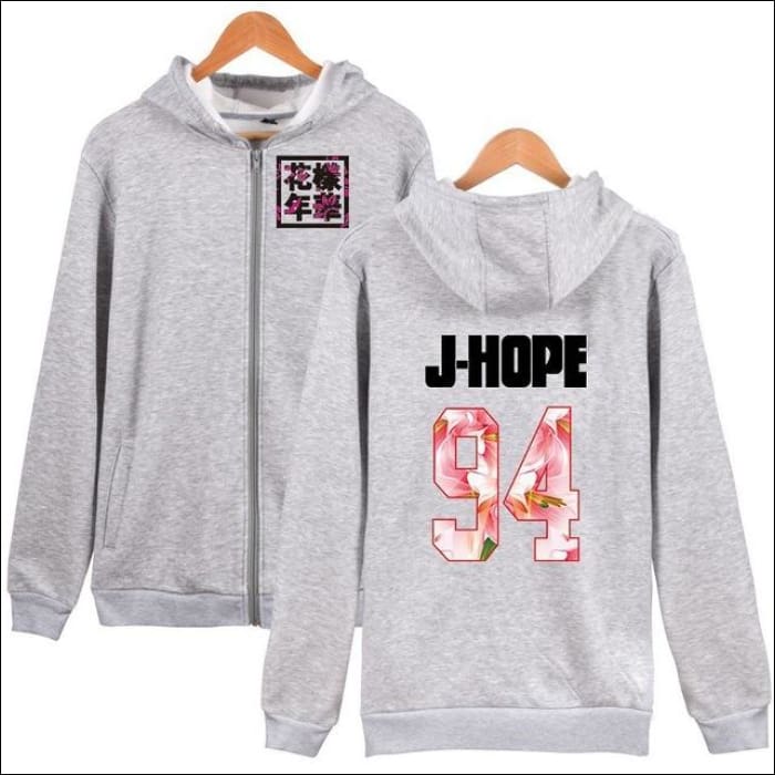 BTS Group Hoodie with Zipper - gray 94 jhope / XXS - BTS