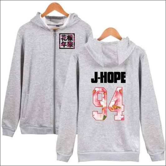 BTS Group Hoodie with Zipper - gray 94 jhope / XXS - BTS