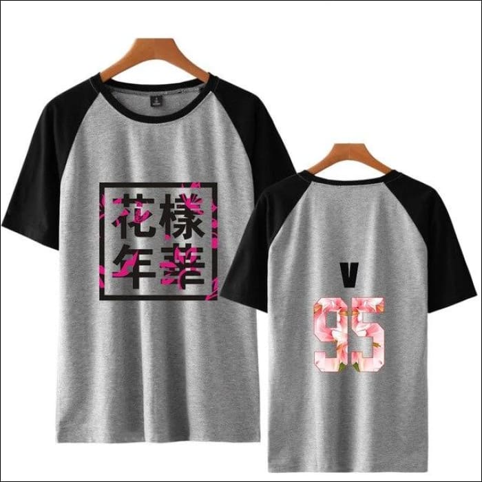 BTS - Printed T-Shirt with Floral Name - gray 2 / XS - BTS