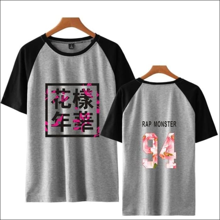 BTS - Printed T-Shirt with Floral Name - gray 4 / 4XL - BTS