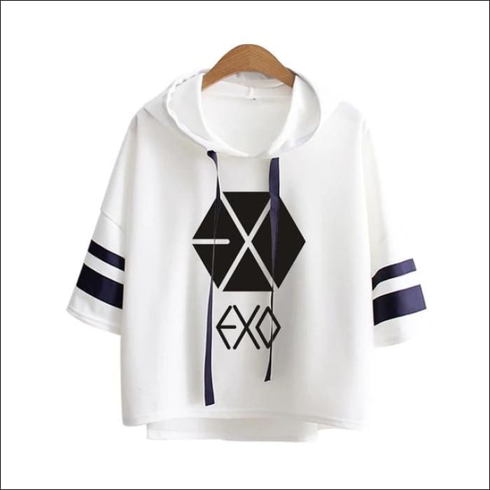 EXO Crop Top Hoodie (White/Black/Gray) - White 1 / One Size - EXO