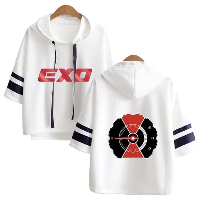 EXO Crop Top Hoodie (White/Black/Gray) - White / One Size - EXO