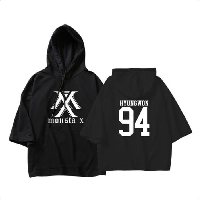 MONSTA X Crop Hoodie Short Sleeve - HYUNGWON Black / XXS - MONSTA X