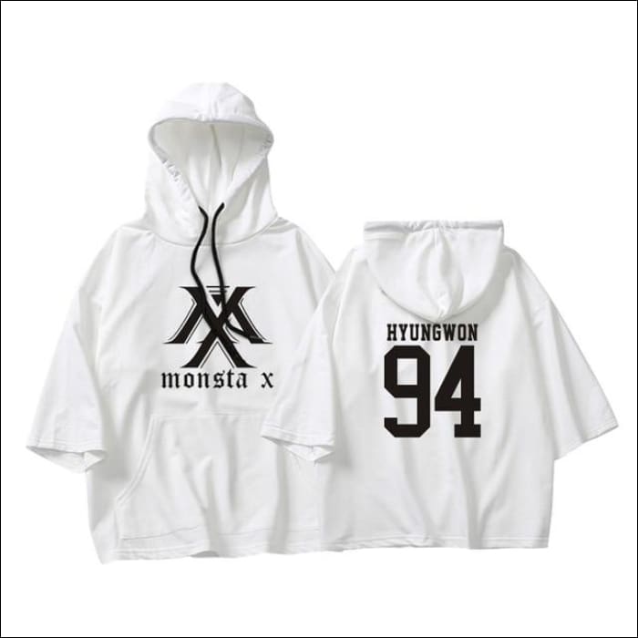MONSTA X Crop Hoodie Short Sleeve - HYUNGWON White / XXS - MONSTA X