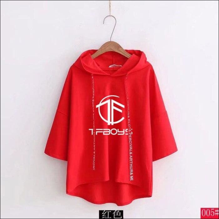 TFBoys Short Sleeve Hoodie - red 1 / S - TFBoys