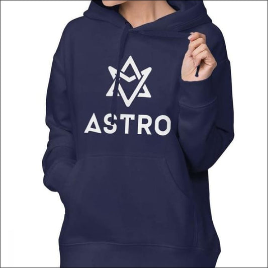 ASTRO Printed Logo plain Hoodie - Navy Blue / S - ASTRO