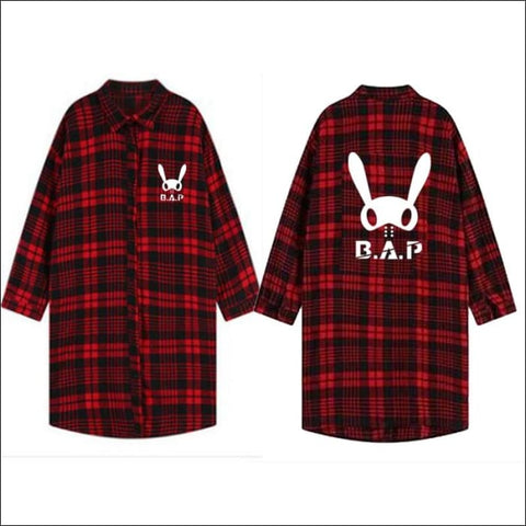 B.A.P Women's red and black tartan Shirt-coat - KPOP Zone