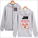 BTS Group Hoodie with Zipper - gray 92 JIN / XXS - BTS