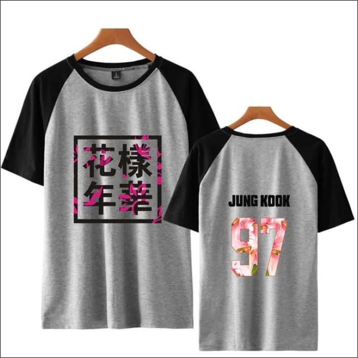 BTS - Printed T-Shirt with Floral Name - gray / XXS - BTS