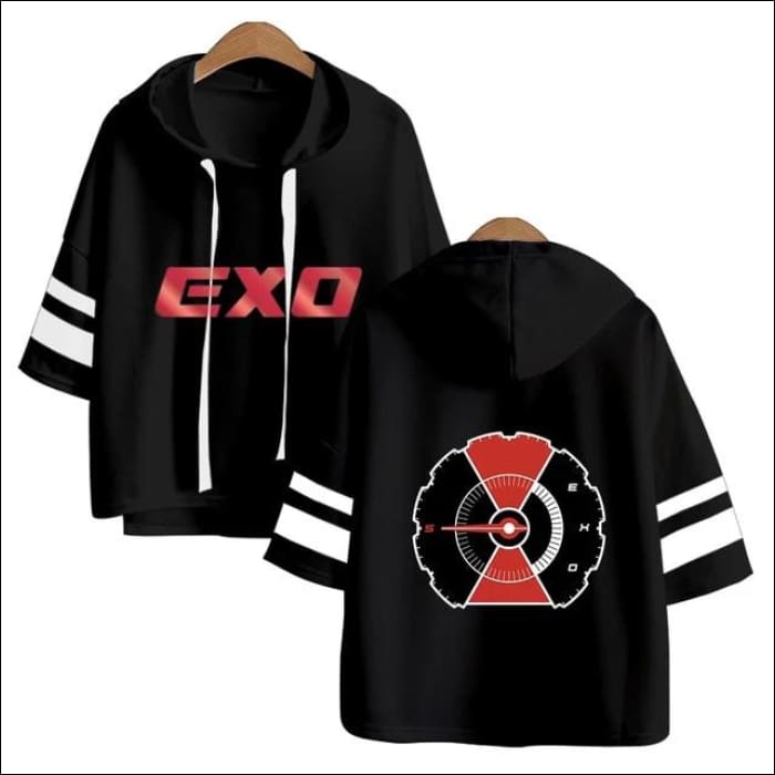 EXO Crop Top Hoodie (White/Black/Gray) - Black / One Size - EXO
