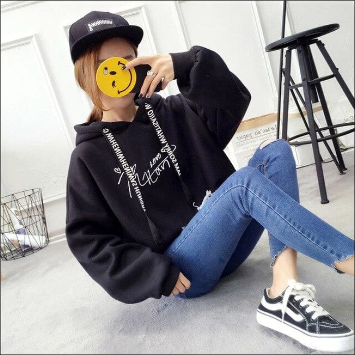 EXO Short Sleeve Ribbon Hoodie - black 3 / S - EXO