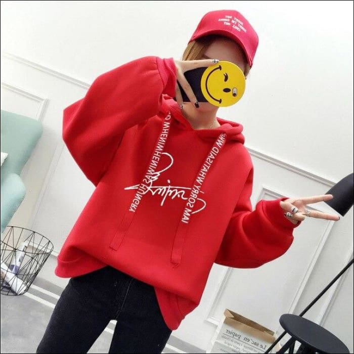 EXO Short Sleeve Ribbon Hoodie - red 2 / S - EXO