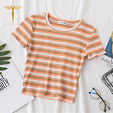 Cropped Short-Stripped Rainbow T-Shirt