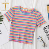 Cropped Short-Stripped Rainbow T-Shirt