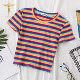 Cropped Short-Stripped Rainbow T-Shirt