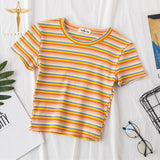 Cropped Short-Stripped Rainbow T-Shirt