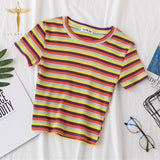 Cropped Short-Stripped Rainbow T-Shirt