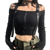 Stylish Strapped Sexy Crop Top with Zipper