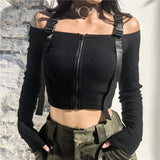 Stylish Strapped Sexy Crop Top with Zipper