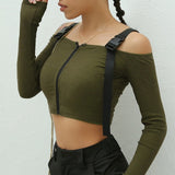 Stylish Strapped Sexy Crop Top with Zipper