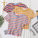 Cropped Short-Stripped Rainbow T-Shirt