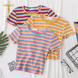 Cropped Short-Stripped Rainbow T-Shirt