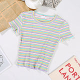 Cropped Short-Stripped Rainbow T-Shirt