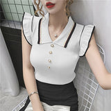 Cropped Turn-down Collar Knitted Sleeveless Top