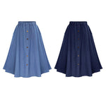 Long Blue Buttoned Denim Skirt