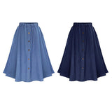 Long Blue Buttoned Denim Skirt