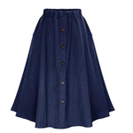 Long Blue Buttoned Denim Skirt