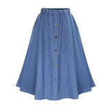 Long Blue Buttoned Denim Skirt