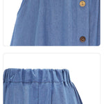 Long Blue Buttoned Denim Skirt