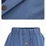 Long Blue Buttoned Denim Skirt