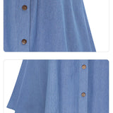 Long Blue Buttoned Denim Skirt