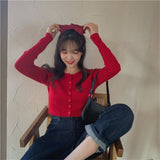 O-neck Short Knitted Button Cardigan