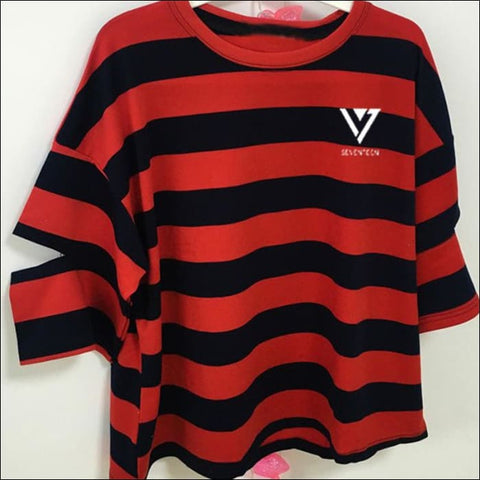 Seventeen Black n’ Red Striped T-Shirt - Seventeen